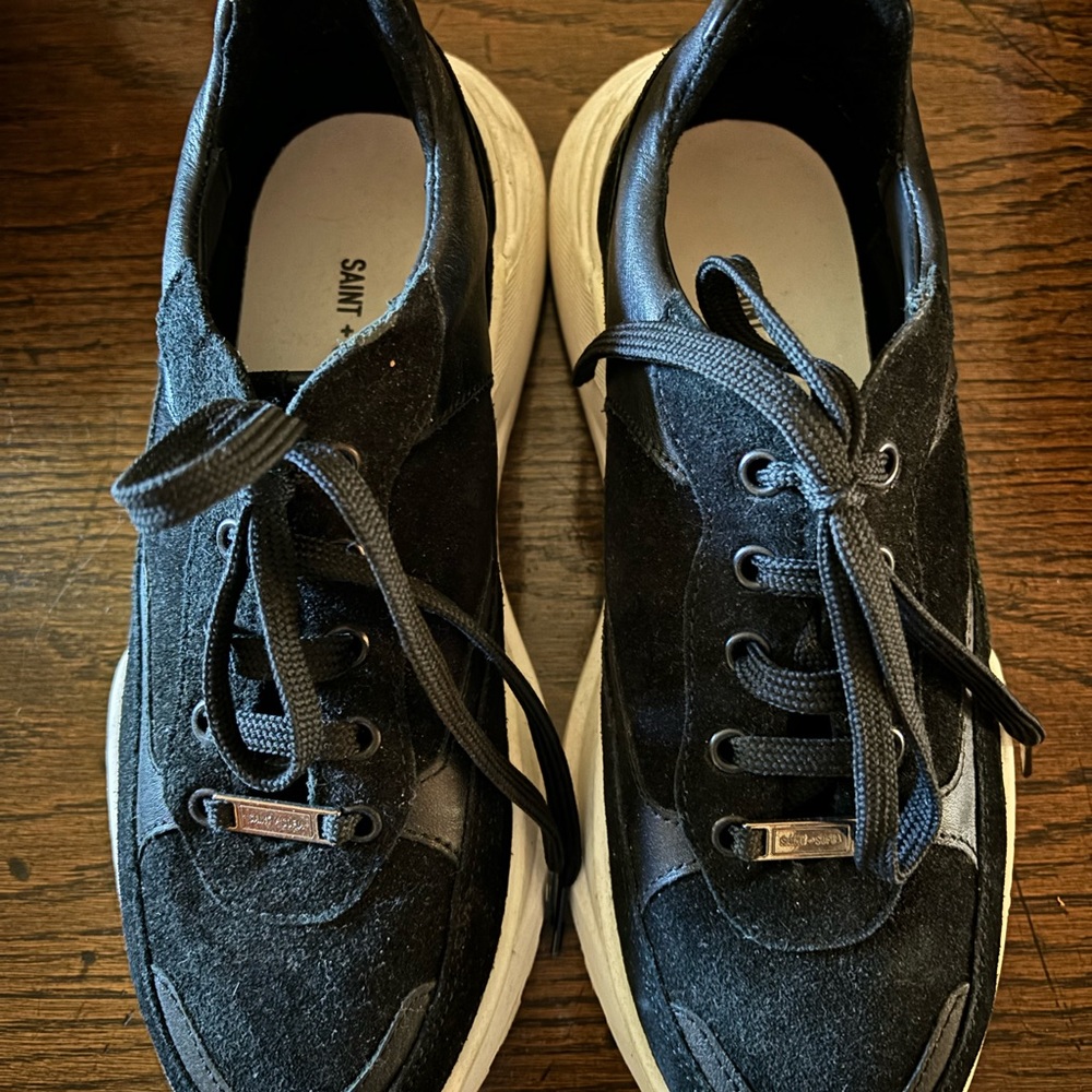 Black suede saint and Sophie sneaker